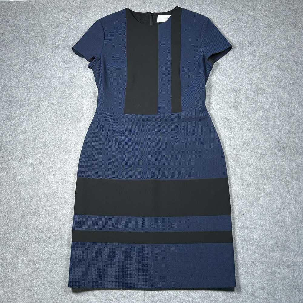 Hugo Boss Hermely Dress Womens Size 8 Blue Color Block Short Sleeve Sheath